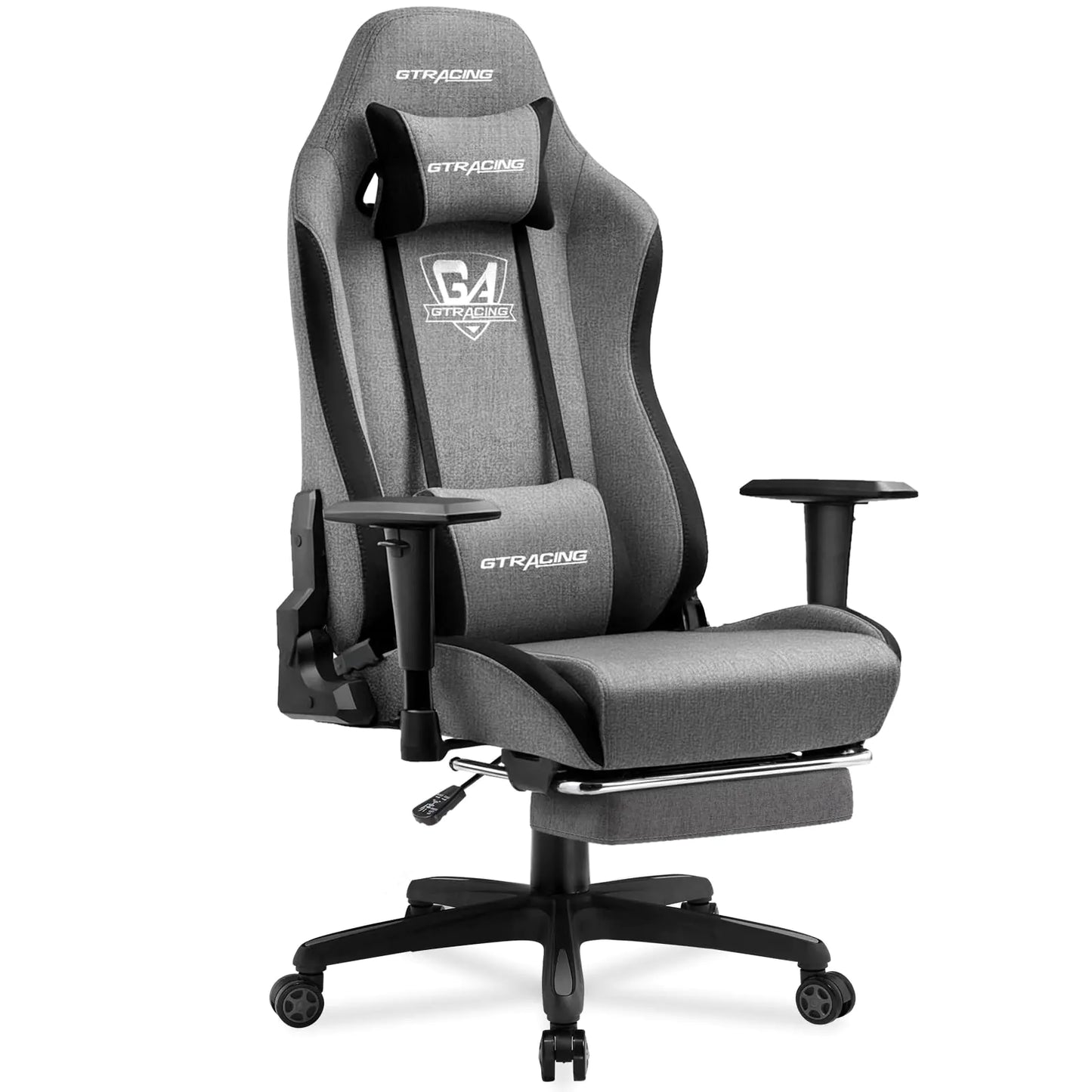 GTRACING Gaming Chair with Footrest Fabric Breathable Big and Tall Ergonomic Computer Chair 350 lbs with Adjustable Lumbar Support and Recliner，High Back Game Chair for Office Gaming Grey